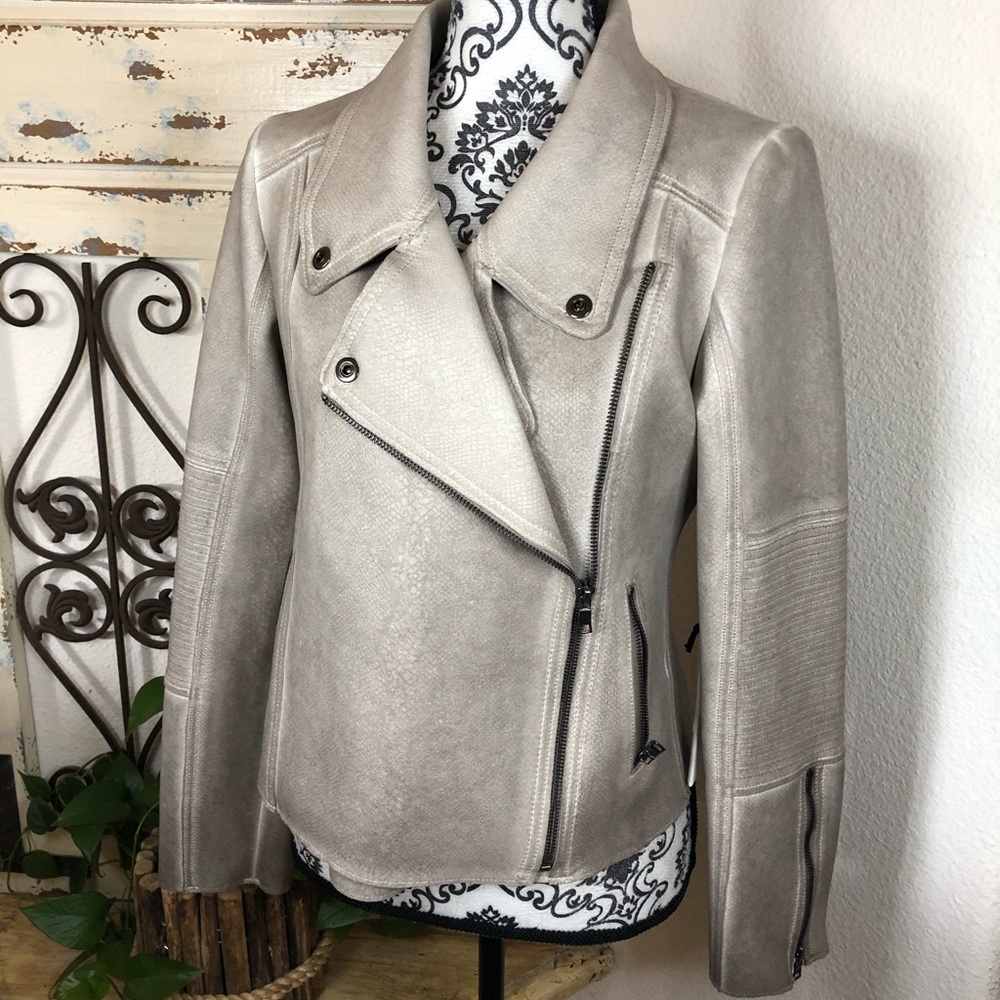 Womens Metallic Silver Asymmetrical Zip Moto Jacket